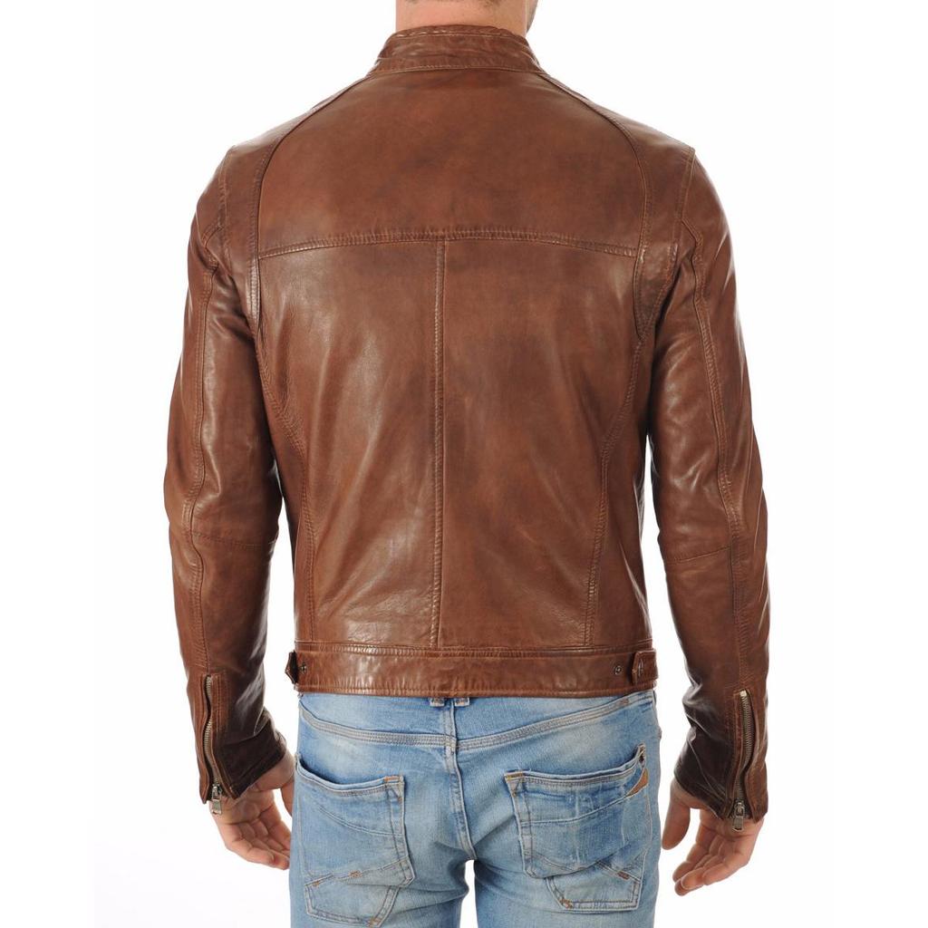 SKINOUTFIT Мужская куртка из натуральной овчины цвета загара, стильная байкерская куртка-бомбер MJ 21