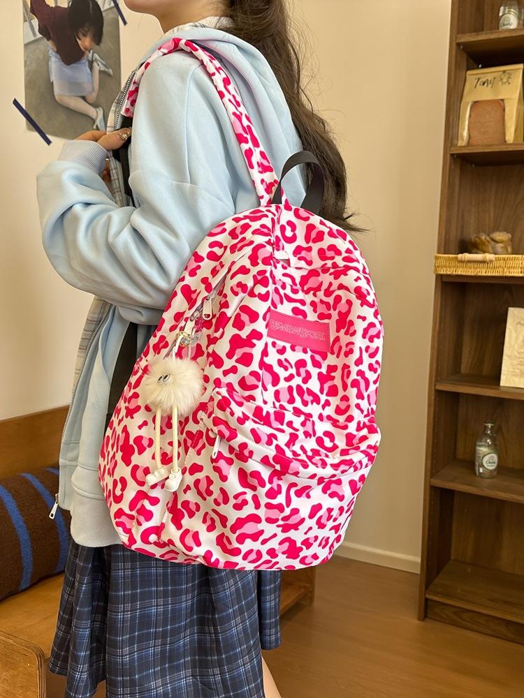 New Fashion Leopard Pattern Large Capacity Backpack Trendy Versatile Travel Backpacks High School Student School Bags Female