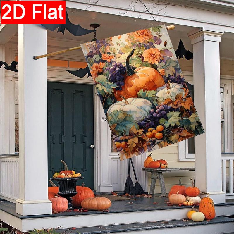 2D Flat - 2D Flat Autumn Thanksgiving Pumpkin Flowers Fruit Welcome Garden Flag (2) Outdoor Garden Flag Double-Sided Home Decoration Courtyard Decora