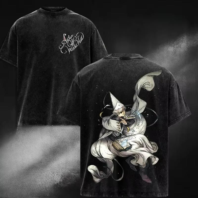 2026 Vintage Washed Loose Y2K Streetwear Cotton T-shirt with Double-sided Anime Prints from Witch Hat Atelier