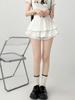 Kawaii Mini Skirt Women High Waist Ruffled Pleated Tulle Cake Slim Skirt Shorts Female Korean White Lolita Skirt Large Size
