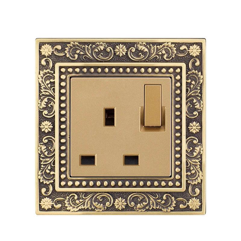 Luxury European Retro Metal Button Switch panel,EU France Standard Copper Wall socket,Universal Light Home Switch Power Outlet