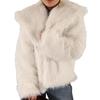 Women Faux Fur Jacket Turn-down Collar Fuzzy Cozy Short Type Outerwear Long Sleeve Loose Fit Celebrity Warm Jacket for Daily Wear Outdoor
