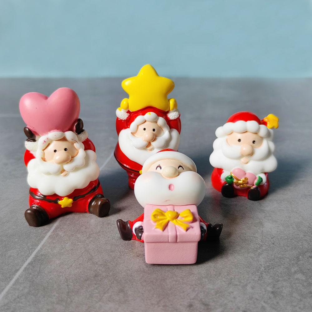 2pc Santa Claus Snowman Home Christmas Decoration Resin Craft Miniature Figure Tiny Bonsai Microlandscape Fairy Garden Decor