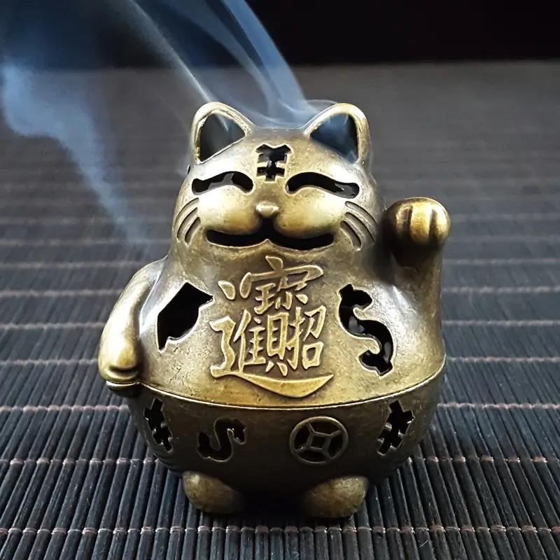 Счастливый Денежный Кот Подставка для Благовоний Золотой Фэн-шуй Удача Домашний/Офисный Декор Символы Процветания Аксессуар для Медитации