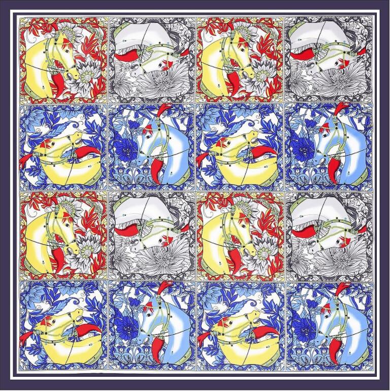 130cm War Horse Ladies Decoration Big Square Scarf Twill Silk Scarf Women Kerchief Scarves For Ladies Fashion Shawl Echarpe