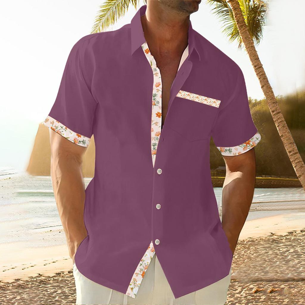 Мужская повседневная рубашка с карманом и воротником, с коротким рукавом