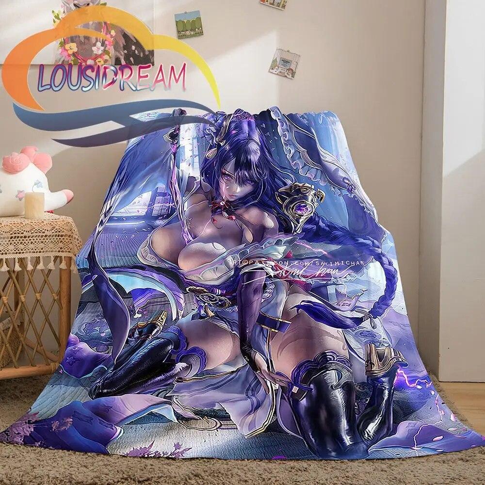 Adventure Game Genshin Impact Cartoon Flannel Blanket Cozy Bed Lightweight Soft Throw Sofa Quilt for All Seasons