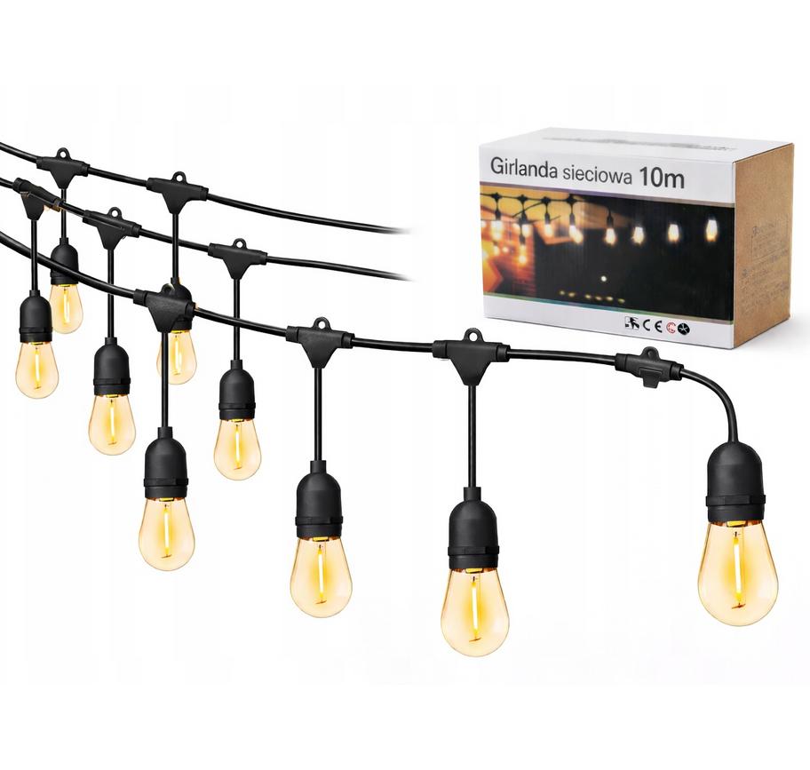 Garden net garland outdoor for the garden 10m cable 10xE27 LED