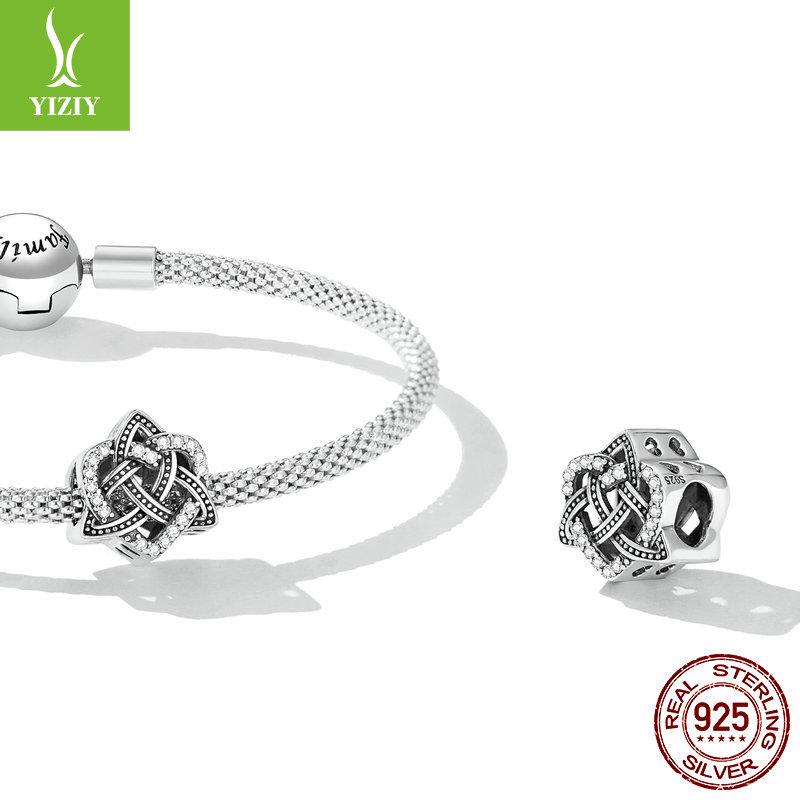 Браслет-шарм «Кельтский узел любви», украшенный полыми серебряными бусинами S925