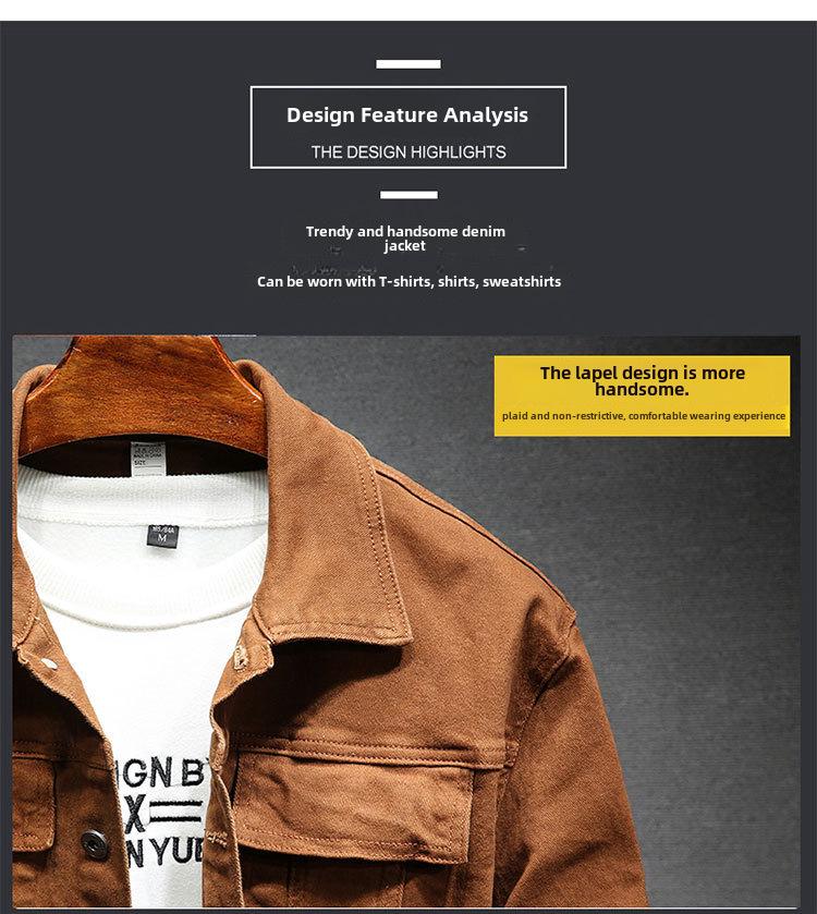 2024 Мужская приталенная куртка из эластичного хлопкового денима в корейском стиле - Осенняя коллекция