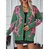 Женский вязаный кардиган осенне-зимний, вышитый однобортный свитер с V-образным вырезом и свободным узором в стиле колор-блок