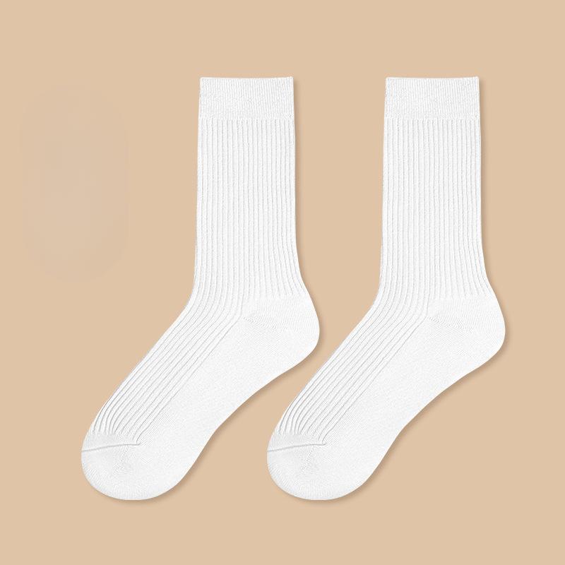 Women's Spring and Autumn Pure Cotton Antibacterial Sweat Absorbing Solid Color Breathable Mid Calf Sports Socks
