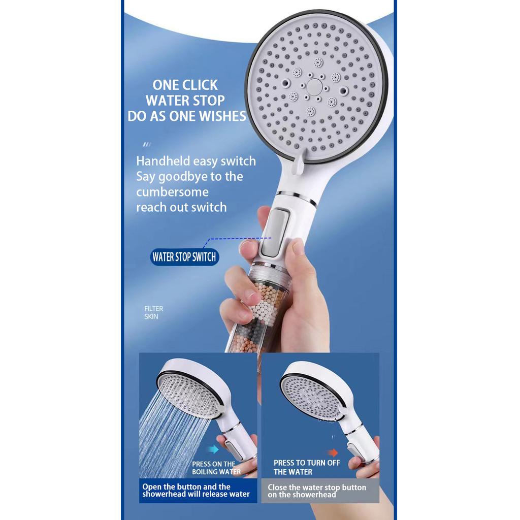 Фильтрованная душевая головка с ручным управлением, режим распыления под высоким давлением, душевая головка с фильтром, этапы смягчения воды, фильтры-бусины для удаления жесткой воды