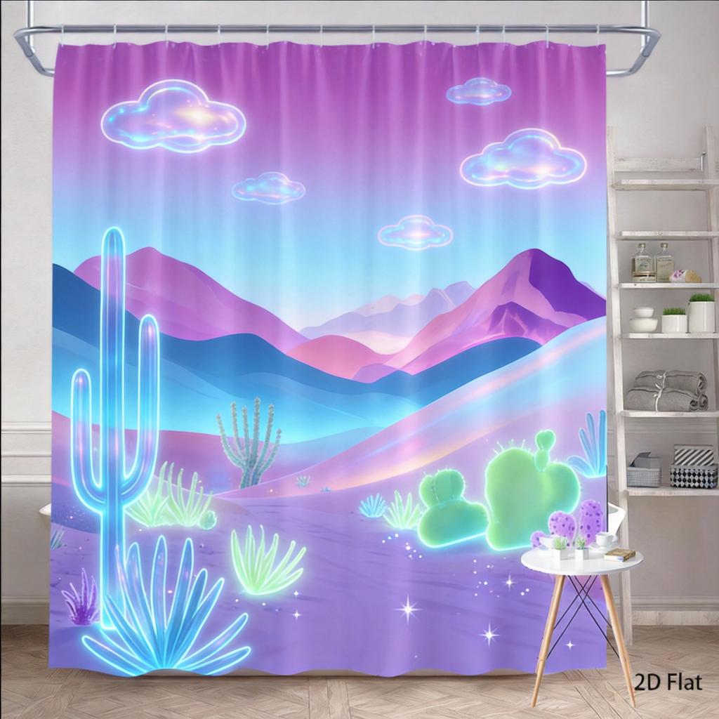 Шторка для душа «Кактус» 180x180 см – Сцена пустынных гор с яркой флорой, Юго-западный декор для ванной комнаты, 12 крючков