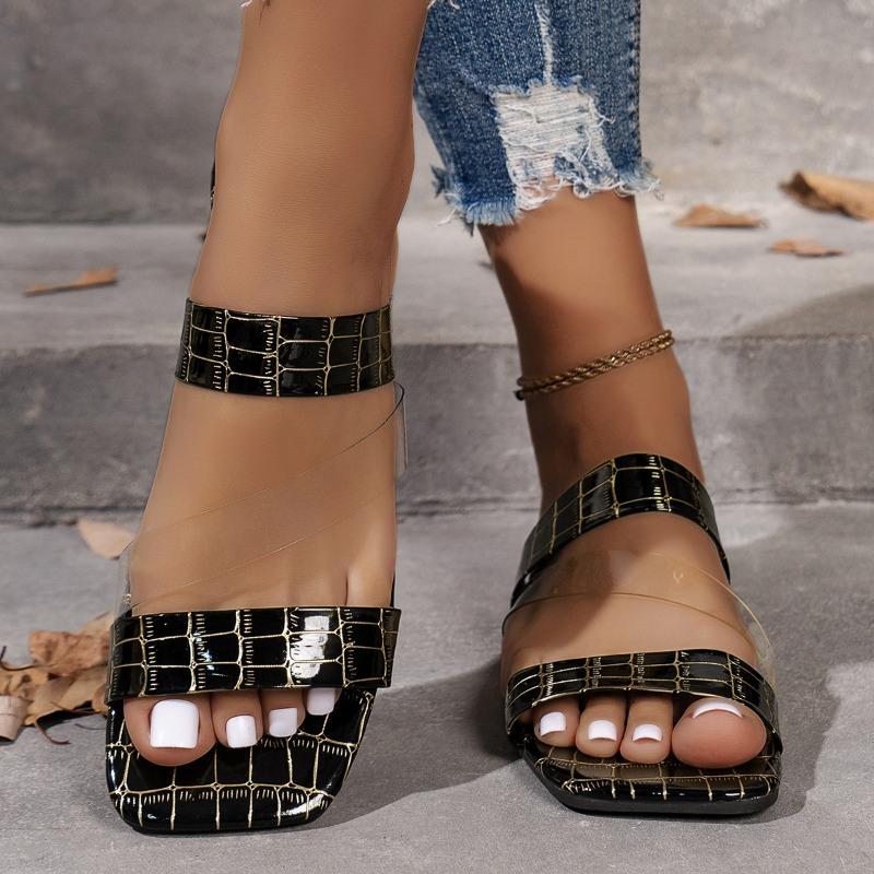 New Flat-bottomed Slippers Women's Toe Wear Square Head One-word Sandals Women's Shoes