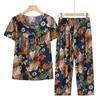 Summer Short-sleeved Elderly Cotton Silk Loose Large Size Grandma Clothes Two-piece Middle-aged T-shirt Suit