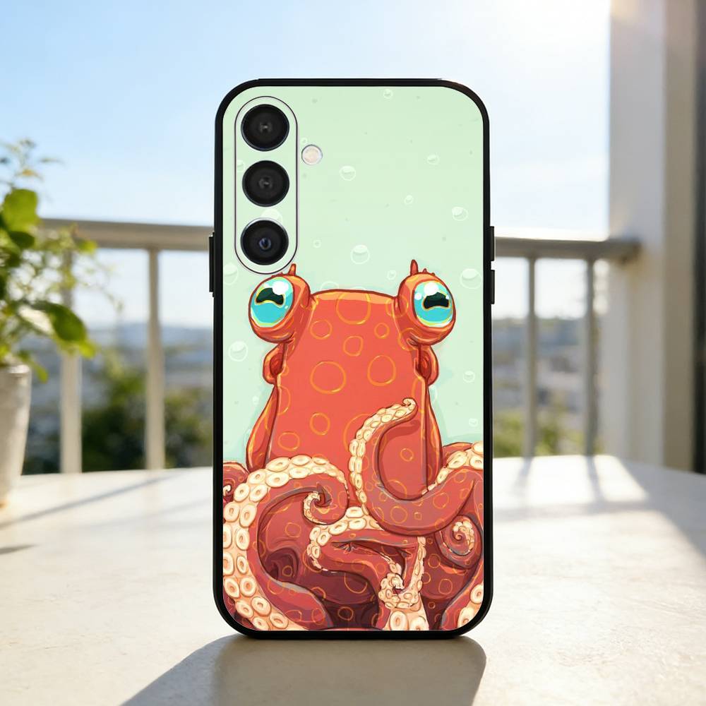 O-Octopus S-Sea Animals O-Ocean Phone Case For Samsung A73,72,71,53,52,51,22,91,80, Soft Black Cover