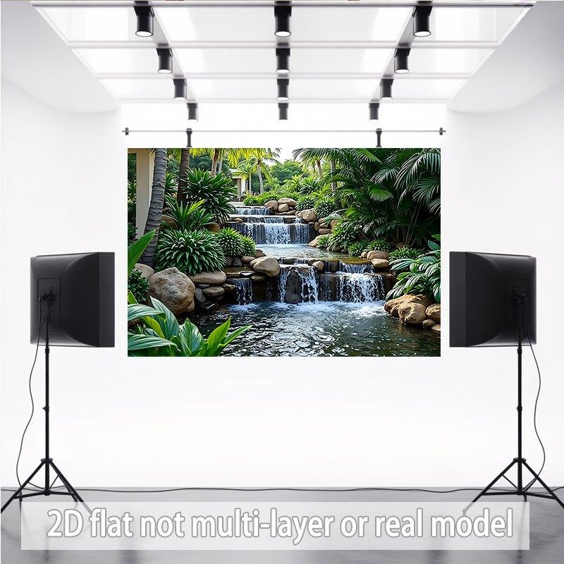 2D flat design, 1 piece Cactus Garden Waterfall Banner - 2D flat design, suitable for winter/spring/autumn gatherings