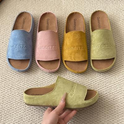 Новые женские тапочки с закрытым носком, замшевые сандалии, осенние новые ретро-туфли с плоской подошвой и ремешком на пятке