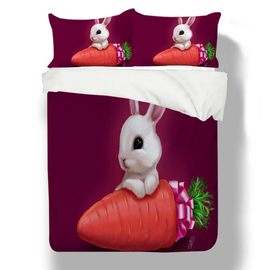 3D Rabbit Pattern Home Bedding Set 3D Animal Quilt Cover Pillow Case 2/3 Piece Zipper Super Soft Home Decoration Gift