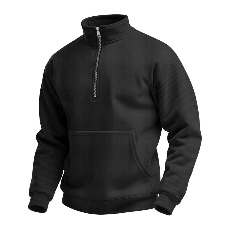 Mens Waffle Knit High Neck Half-Zip Pullover Hoodie Loose Fit Casual Outdoor Long Sleeve Sweatshirt