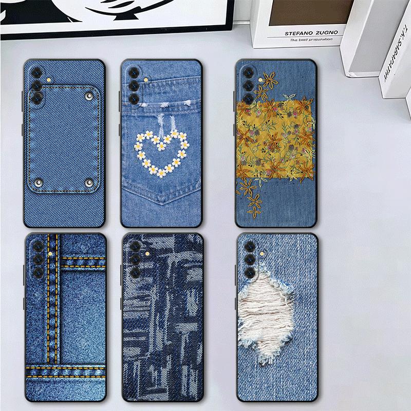 Мягкий чехол для телефона с ретро-джинсовым узором для Samsung A17 A37 A57 A16 A26 A36 A56 A15 A25 A35 A55 A14 A24 A34 A54 A13 A23 A33 A53 A52
