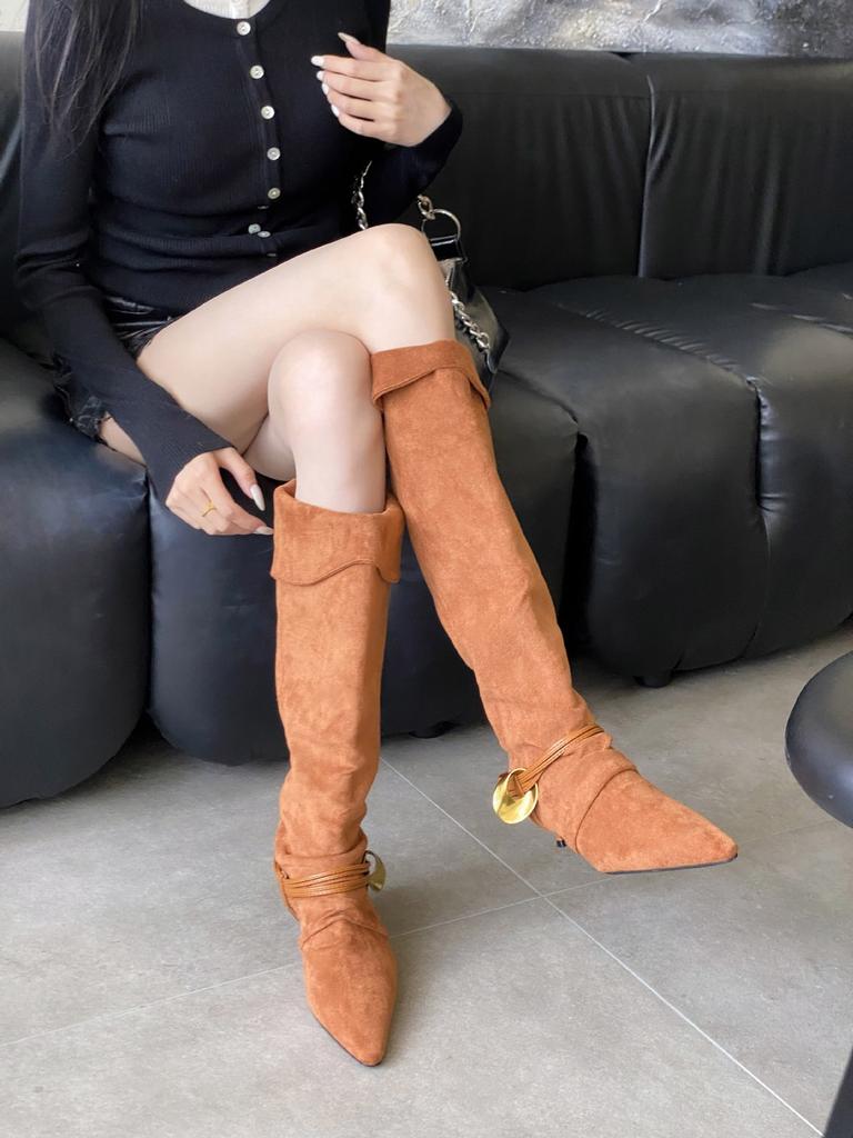2025 Autumn New European and American Pointed Head Thin Heel Short Heel Temperament French Fashion Sexy and Thin Two Wear Women's Boots