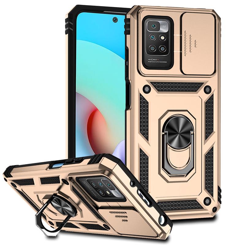 Для Xiaomi Redmi 10 Чехол Слайд Защита Объектива Бронированный Чехол для Телефона Для Ксиоми Редми 10 Редми 10 Редми10 4G Магнитный Держатель Кольцо Крышка