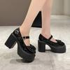 Fashion Summer and Autumn Fashion New Solid Color Bowknot Popular Thick-soled Buckle Round Toe High-heeled Shoes for Women