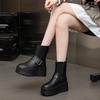 Мода 8см 2024 Микрофибра Кожа Женские Вулканизированные Увеличенные Повседневные Ботильоны на Платформе Танкетке Высоком Каблуке Белые Туфли Обувь на Молнии