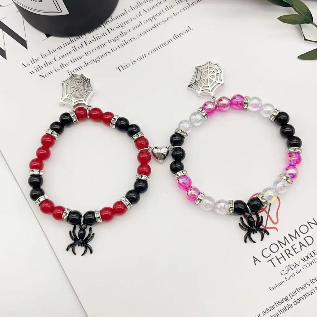 2 pcs of Spider Pendant Heart Shaped Magnet Bead Couple‘s Bracelets