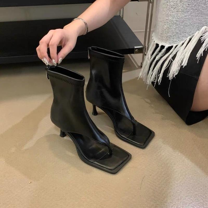 Fashion Women Sandals High Quality Summer Sandals Woman Solid Color Mid Heel High Heels Shoes Women Open Toe Flip Flops Sandals Female