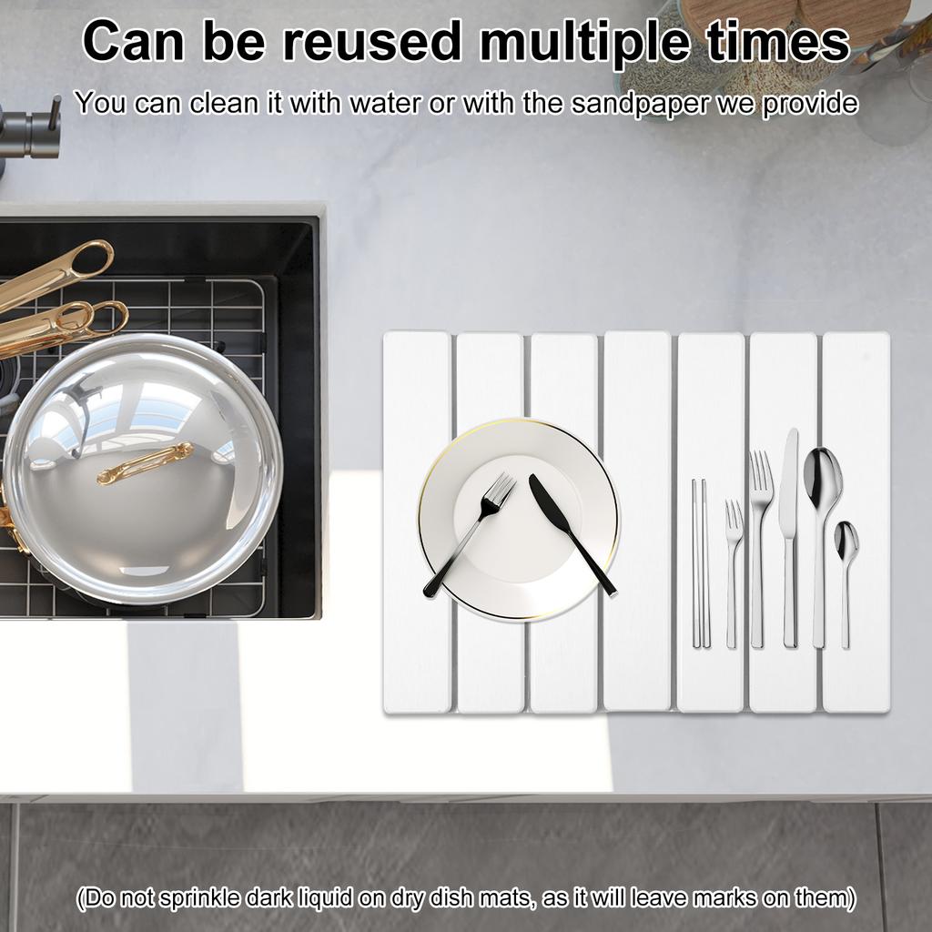 Stone Drying Mat Foldable Stone Dish Drying Mat Nonslip Stone Drying Pad Reusable Dish Drainer Mat Stone Kitchen Drying Mat