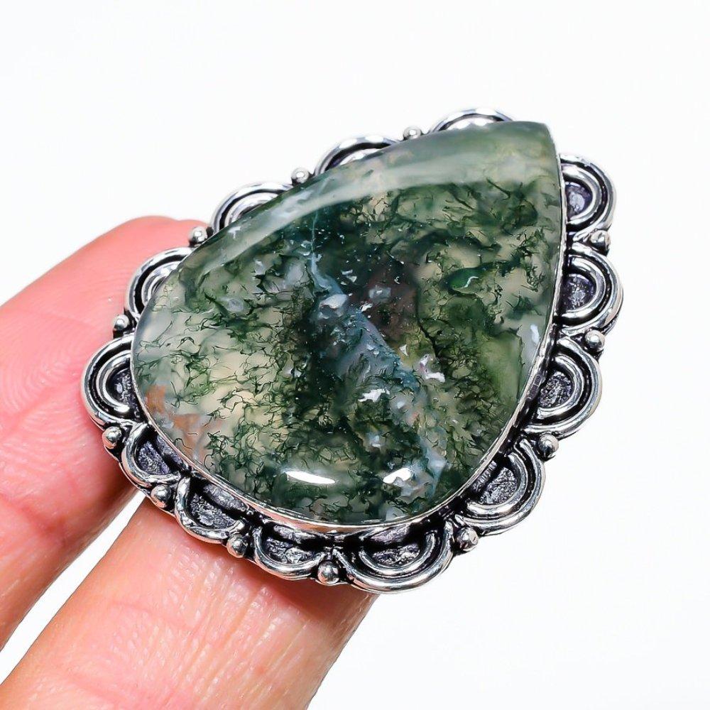 Натуральный индийский моховой агат драгоценный камень 925 стерлингового серебра подарочное кольцо размер 7 E1p07