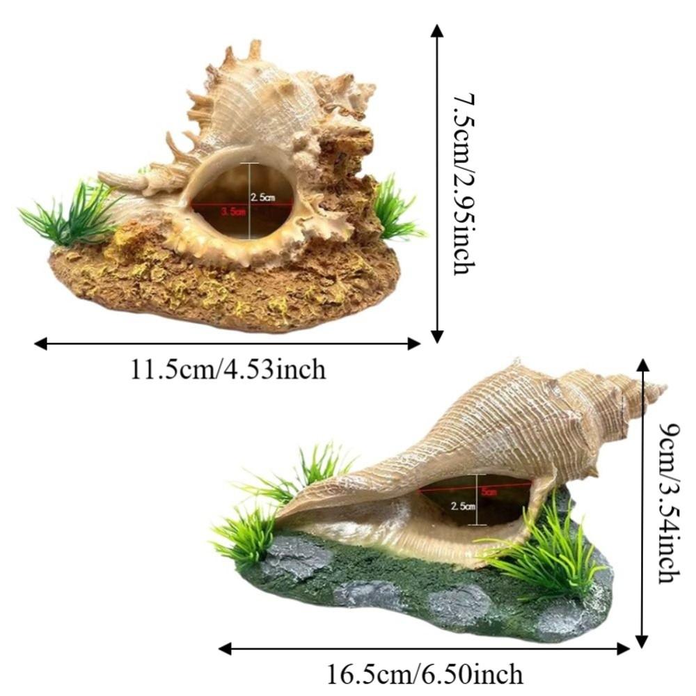 Conch Shape Fish Hideaway Cave Resin Fish Tank Ornaments Shrimp Hiding House  Small Fish Tank