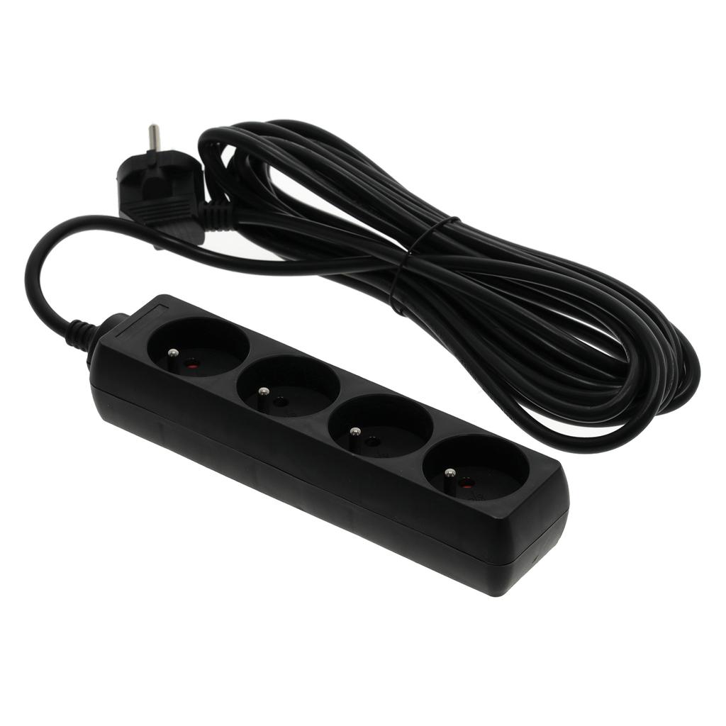 Electric extension cord, 4 sockets, 5 , with grounding, black
