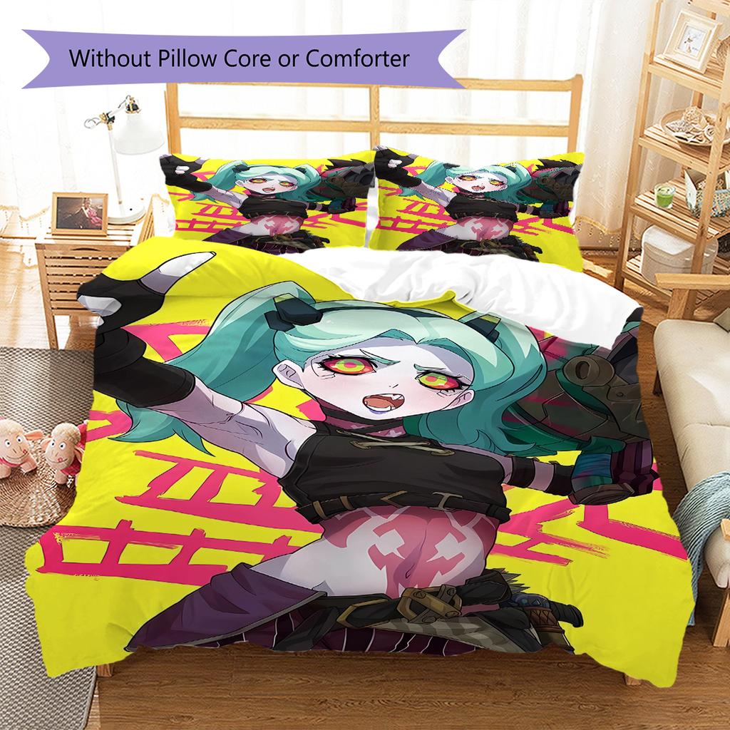 Постельное белье с рисунком Cyberpunk Edgerunner, Комплект с одеялом, Пододеяльник, Наволочка, Домашний подарок на день рождения (1 пододеяльник + 2 наволочки, без наполнителя)