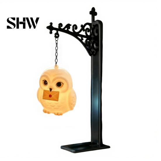 Retro Dark Fantasy Decor Hanging Magic Owl Bird Deer Bookend Lamp, Gothic Metal Bookshelf Light, Magical Lantern for Reading Nook Vintage Library