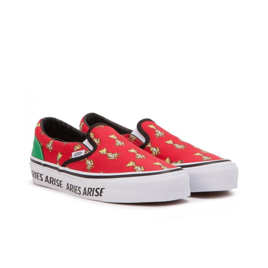 Vans Aries X OG Classic Slip-On Модные кеды с мультяшным тигром, низкие, для скейтбординга, унисекс, красные, белые, VN0A32QNPV5