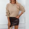 Autumn Winter Vintage Loose Long Sleeve Top Solid Color Pullover Knitwear O-Neck Sweater