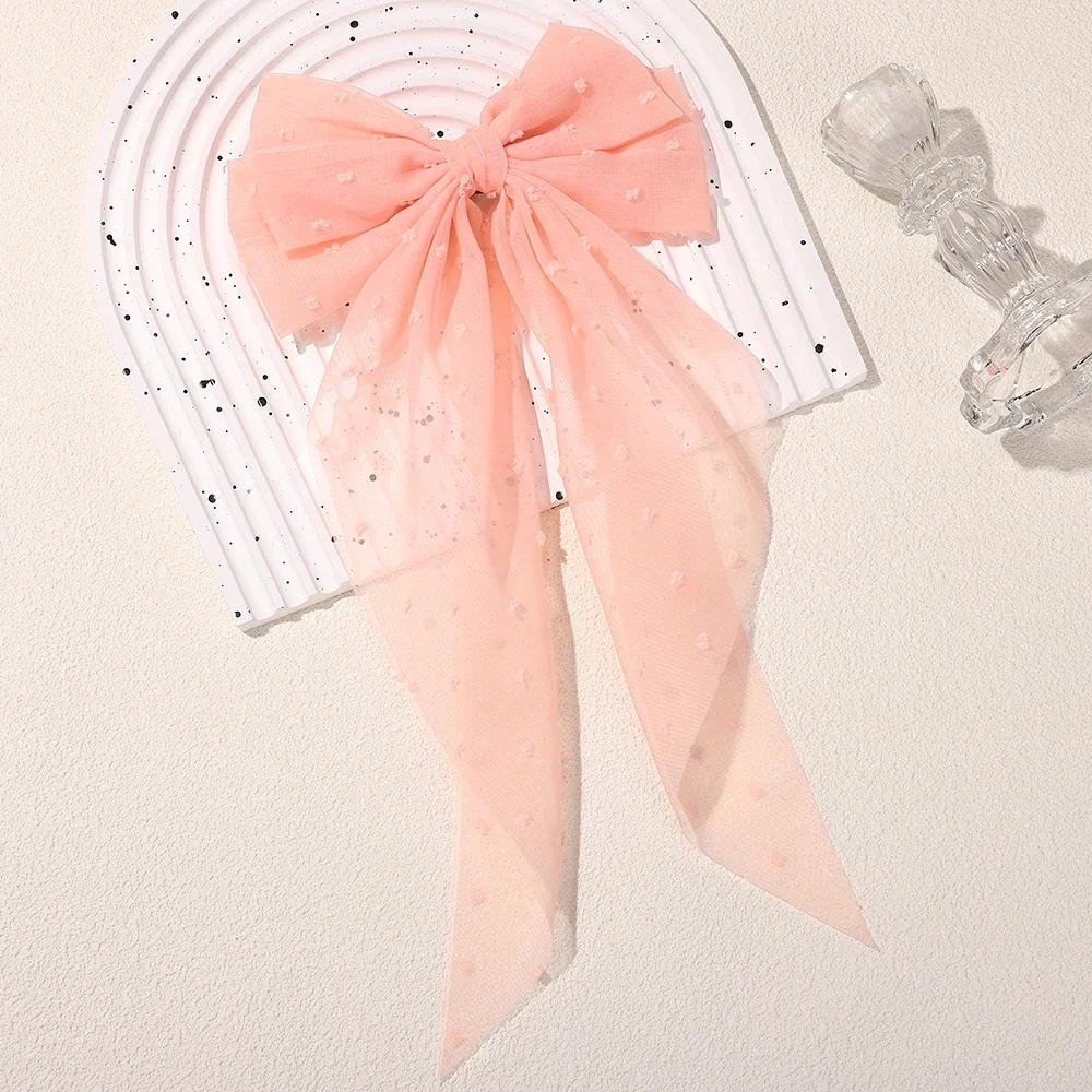 LOVEKIKI 1 шт. Заколки для волос для девочек с длинным большим бантом из атласа с плавающим эффектом для затылка, 6-дюймовый бант, в горошек, темпераментные, элегантные аксессуары для волос