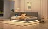 Upholstered bed sofa bed 140*200 multifunctional bed with LED light strip, USB socket and slatted frame, skin-friendly linen grey