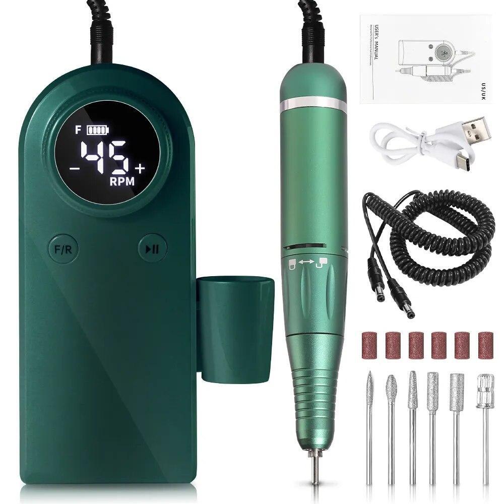 45000RPM Portable Electric Nail Drill Machine Rechargeable Gradient Nails Sander Manicure LCD Display Nail File Pedicure Tool