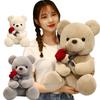 Kawaii Bear with Roses Plush Animals Toy Soft Bear Stuffed Doll Romantic Gift for Lover Birthday Gifts for Girls Home Decor