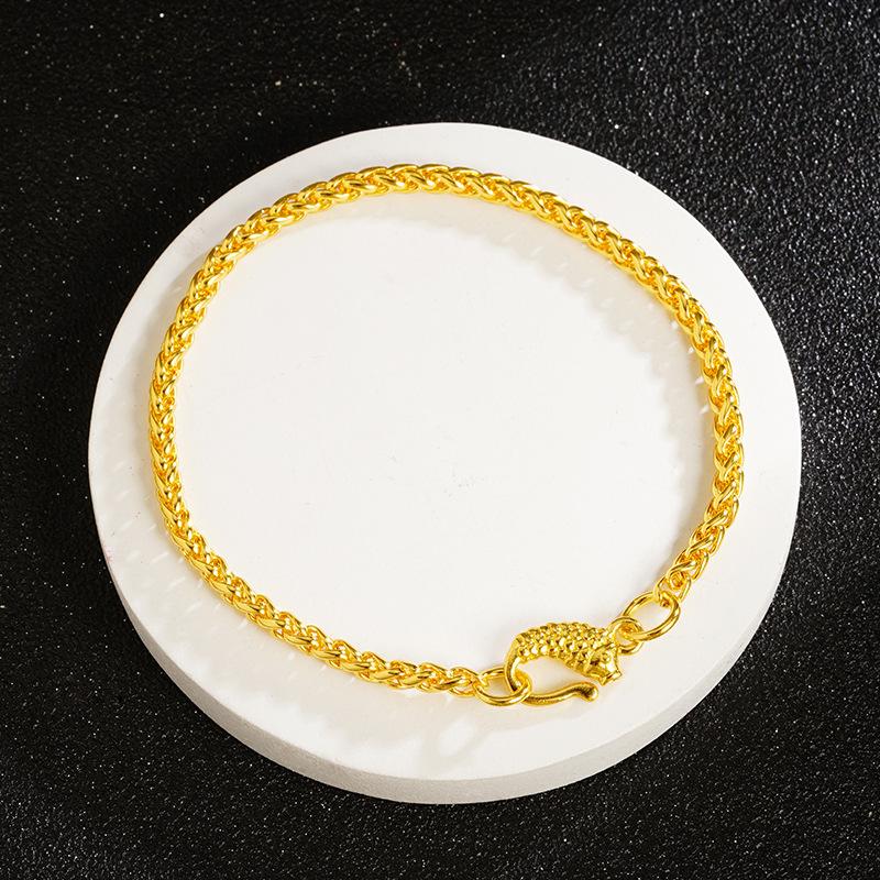 Vietnamese Gold Sand Bracelet Koi Buckle Plain Chain for Girls Chinese Retro Long-lasting Color Versatile