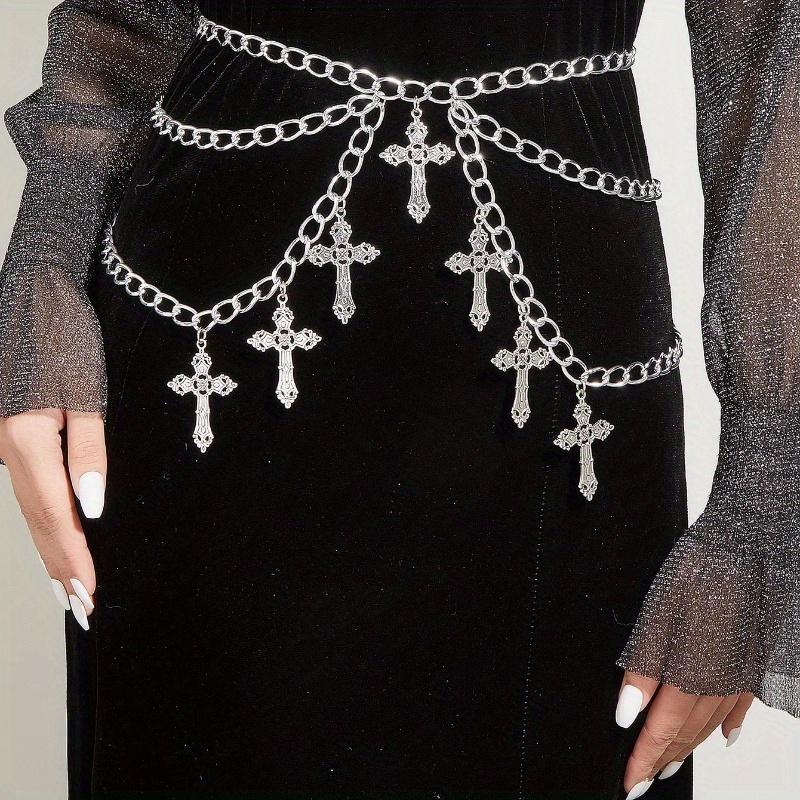 1PC Hollow cross pendant wave side swing chain waist chain Sexy multi-layer body chain Yabi accessories Multi-layer cross belt chain accessories