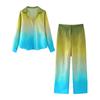 Kaslead New Women clothes Western Style Tie-dye Silk Satin Texture Shirts Pants 8374487 8200486