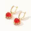 Luxurious Red Heart Shape Dangle Earrings for Women Cubic Zirconia Earring Jewelry Party Accessories Valentine's Day Gift