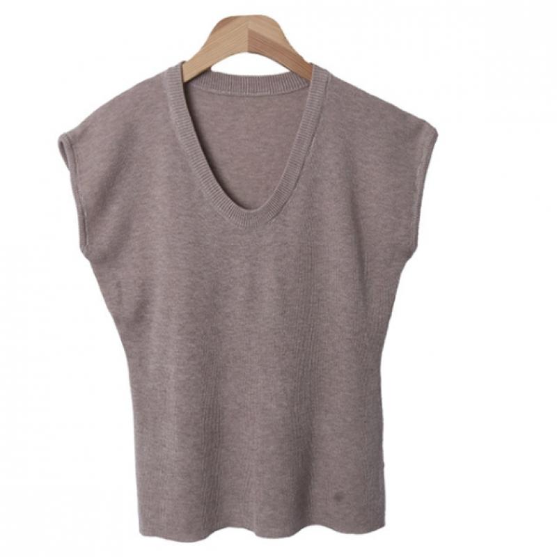 Shop Women S U Neck caSUal Cap Sleeve Solid Slim KniT T ShirT Beige Jle Wkn 36